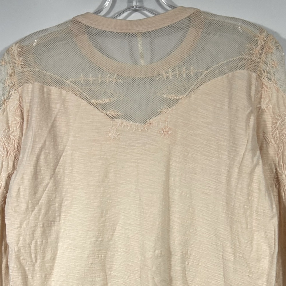 Free people Micha Embellished Mesh Beaded Long Sleeve Tee Top Peach Color Size M - Picture 6 of 9